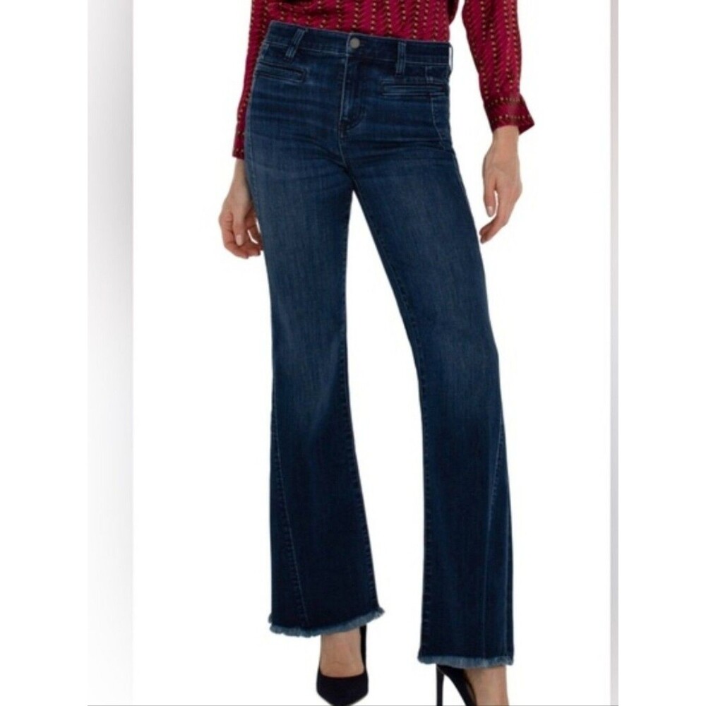 LIVERPOOL Hannah Flare With Welt Pockets size 29 dark wash stretch